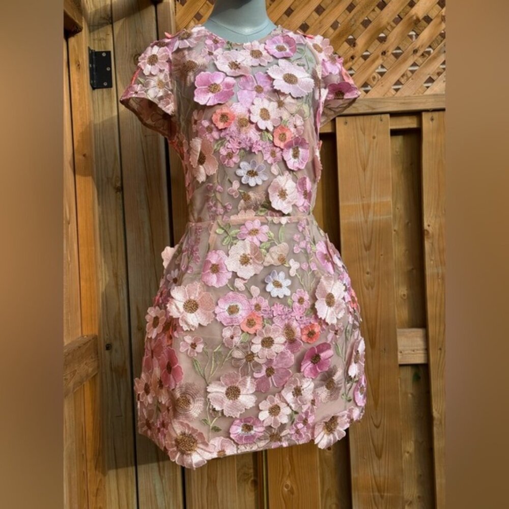 🆕 BRONX & BANCO 🧿 NWOT Jasmine Capsleeve Pink Floral Mini Dress, Sz L US 8 - Picture 7 of 17